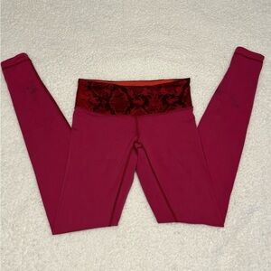 Lululemon Women Red Wunder Under II Full Length Reversible Leggings